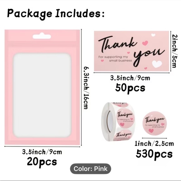 Chic Pink Thank You Card Set with Stickers and Bags NEW - Picture 2 of 3